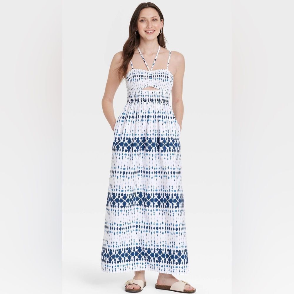 Universal Thread Blue and White Smocked Maxi Dress